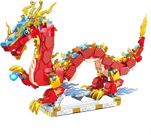 ZEVREVS 2024 - Bloques de construcción de dragón auspicioso de Año Nuevo Lunar, Festival de Primavera, Dragón, Figura construible, regalo de Año