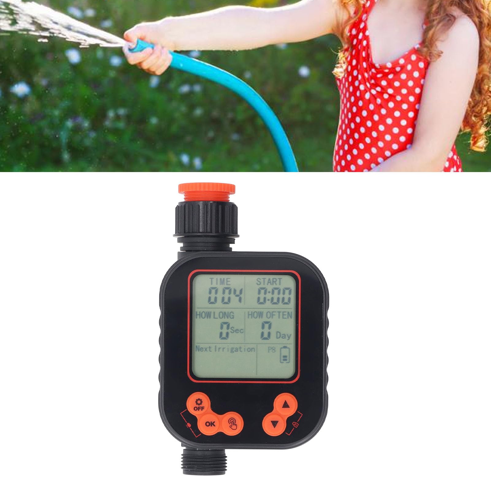 generic Programmatore di Irrigazione Digitale Intelligente con Sensore Pioggia e Display LCD, Controller di Irrigazione Automatico a 8 Programmi per Rubinetto da Giardino, Filettatura