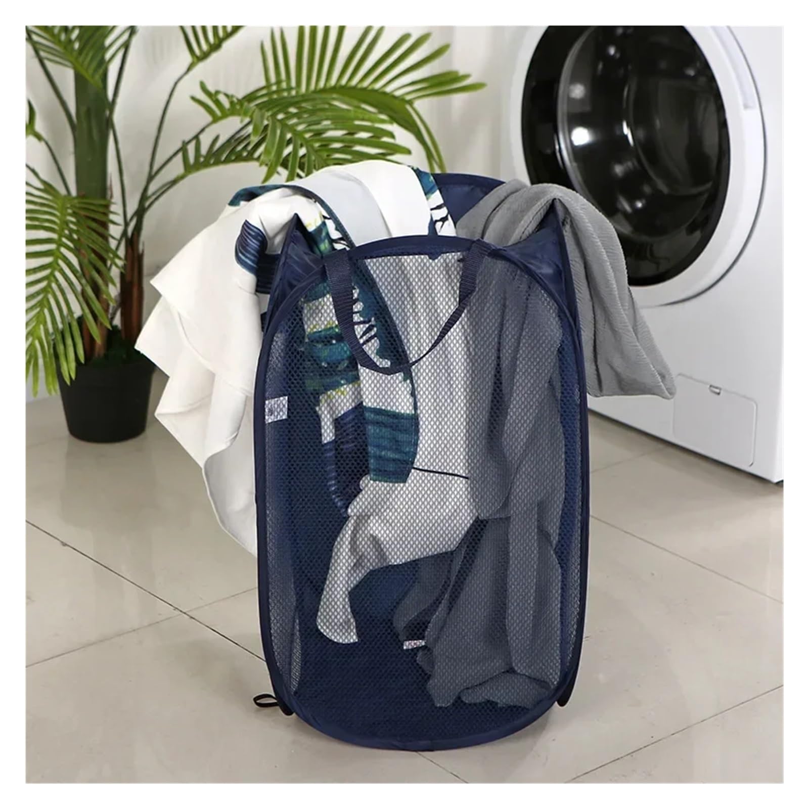Cesto portabiancheria con manico, design pieghevole a rete cava per vestiti, giocattoli e articoli vari, organizer traspirante per uso domestico