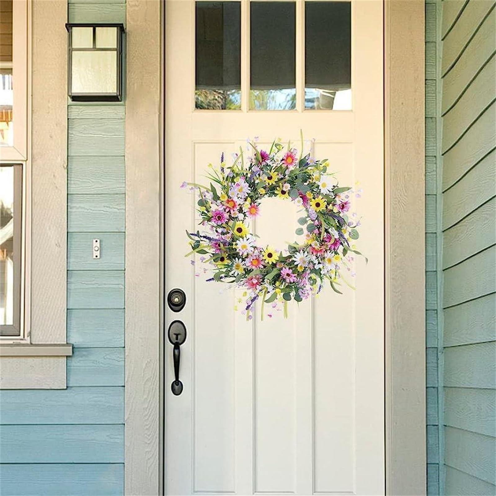 Door Wreaths 55 cm, Spring and Summer Door Wreath, Artificial Flowers, Green Leaves Wreaths, for Front Door Outdoor, Window - Image 2
