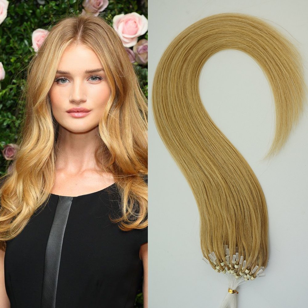 26" 50g 100s Micro Ring Loop 100% Human Hair Extensions Natural Soft Real Beauty Straight Hair Gift 100strands in one pack, (color #60 Platinum Blonde/ White Blonde)