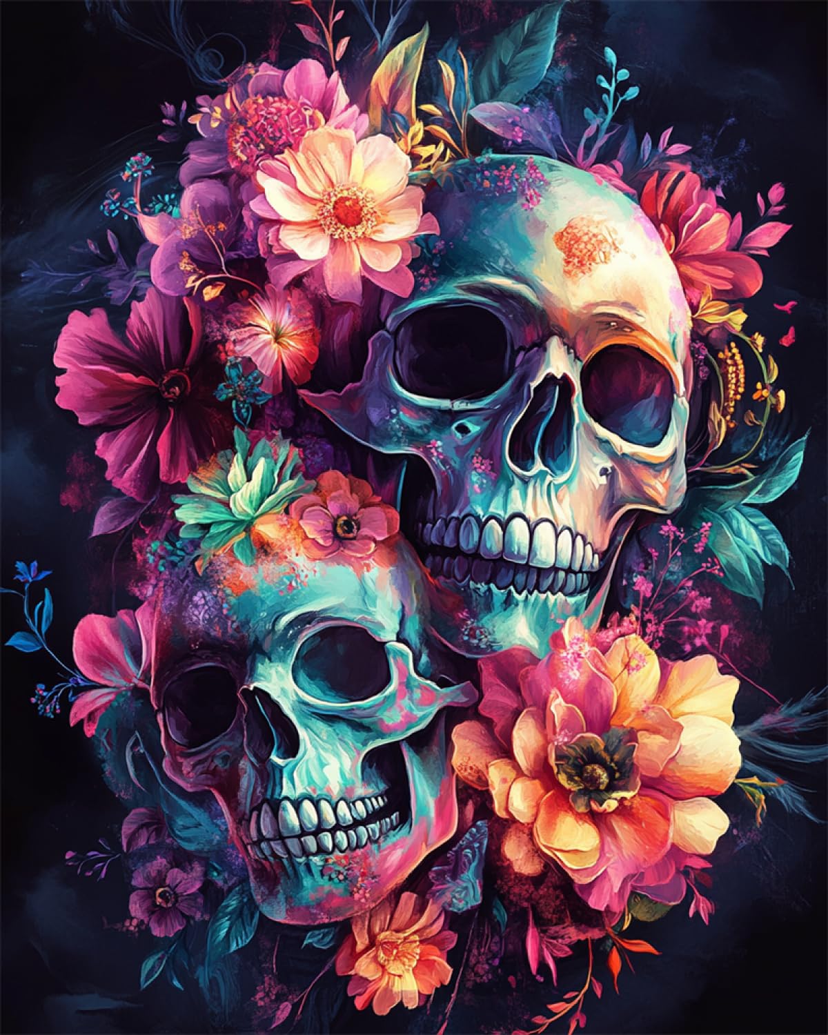 AYAOYANGGO Cross Stitch Set Patterns Fantasy Skull and Colorful Flowers Counted Stamped Cross Stitch Set for Adults Beginners Starter Advanced Easy DIY Embroidery Art 11CT 40x50cm