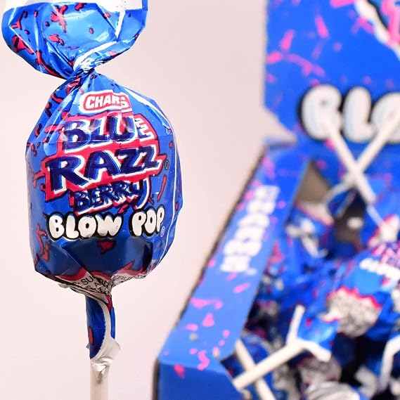 Charms Blow Pop Lollipops, Blue Razz Berry Flavor, 48 Count Box (Pack of 1)