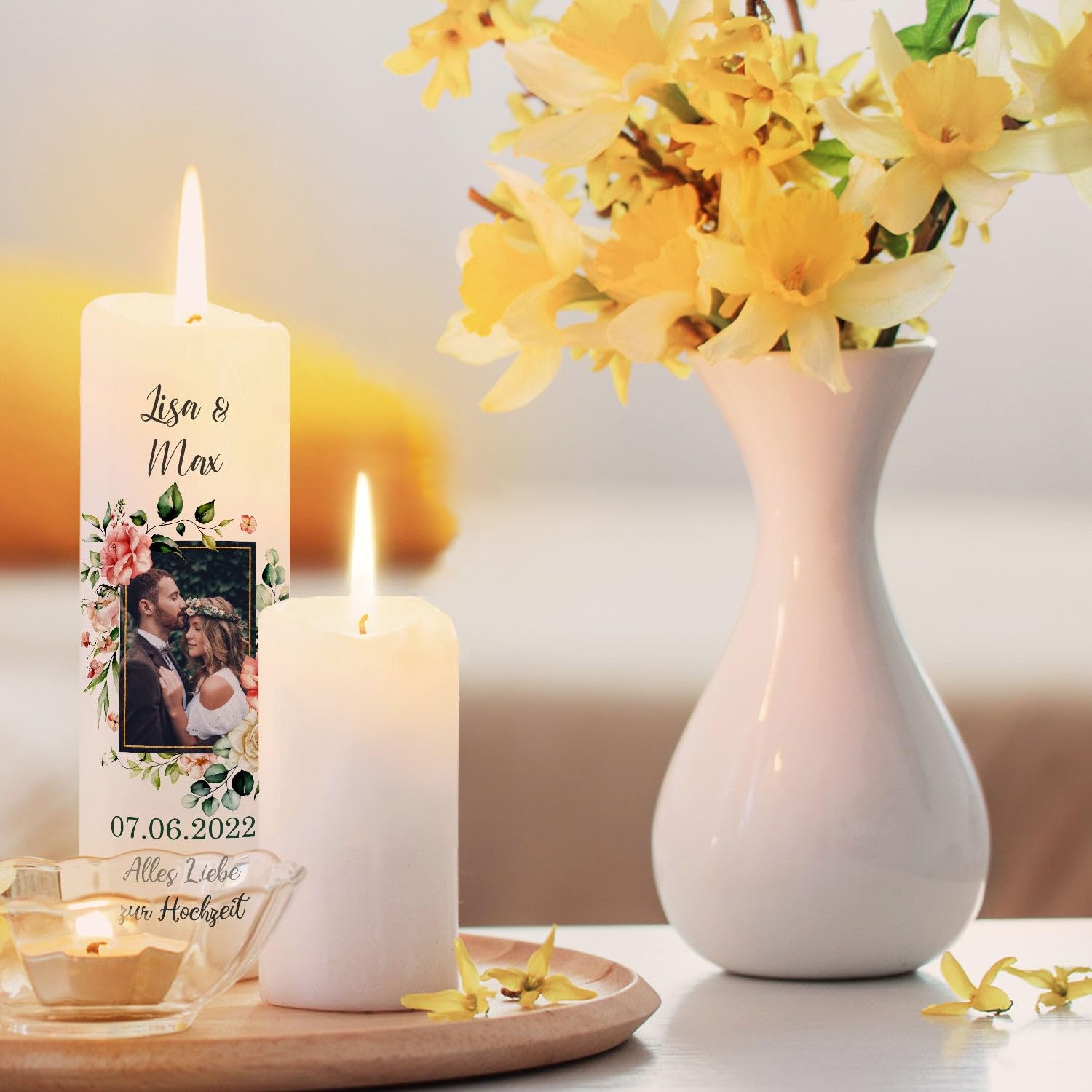 Candela A Colonna Personalizzata GRAVURZEILE Con Stampa UV - Design Perle Per 30 Anni Di Matrimonio, Con Nome E Data, 250/80 Mm, Bianco - 2