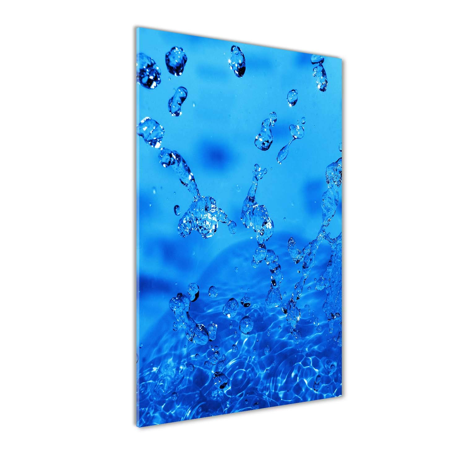 Impression sur verre 60x120 cm panoramique avec motif de gouttes d'eau bleu pour décoration