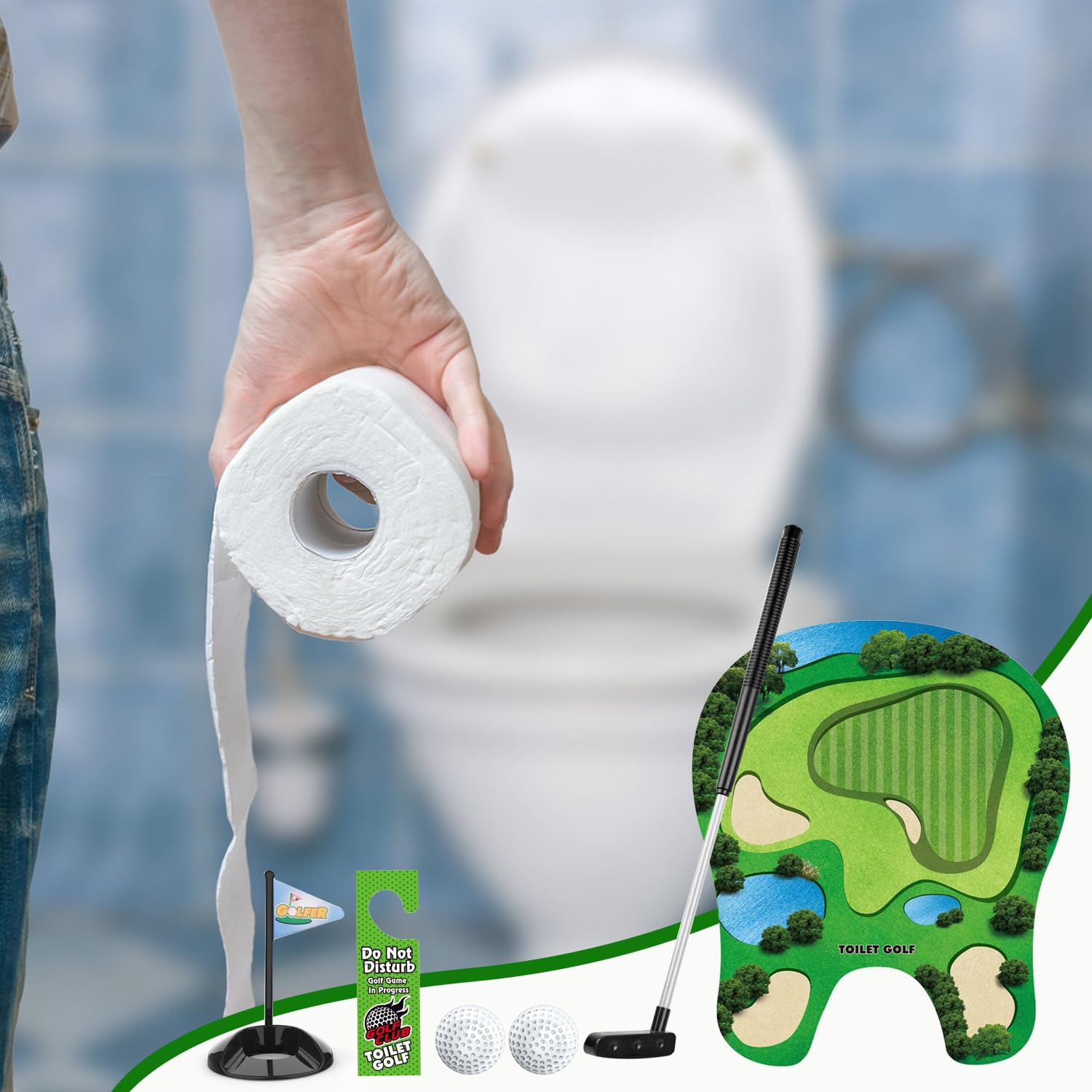 Byffoer Juego de regalo de golf de inodoro, juego de mini golf con raquetas y pelotas, juego de golf, minigolf para casa, set de golf