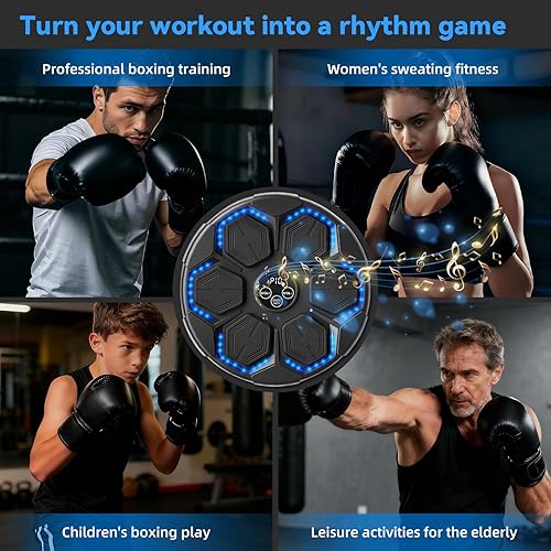 Miniatura 7 de SoftGym Máquina de boxeo de música, entrenador interactivo de boxeo con guantes de boxeo, blanco de boxeo electrónico de gran tamaño montado en la
