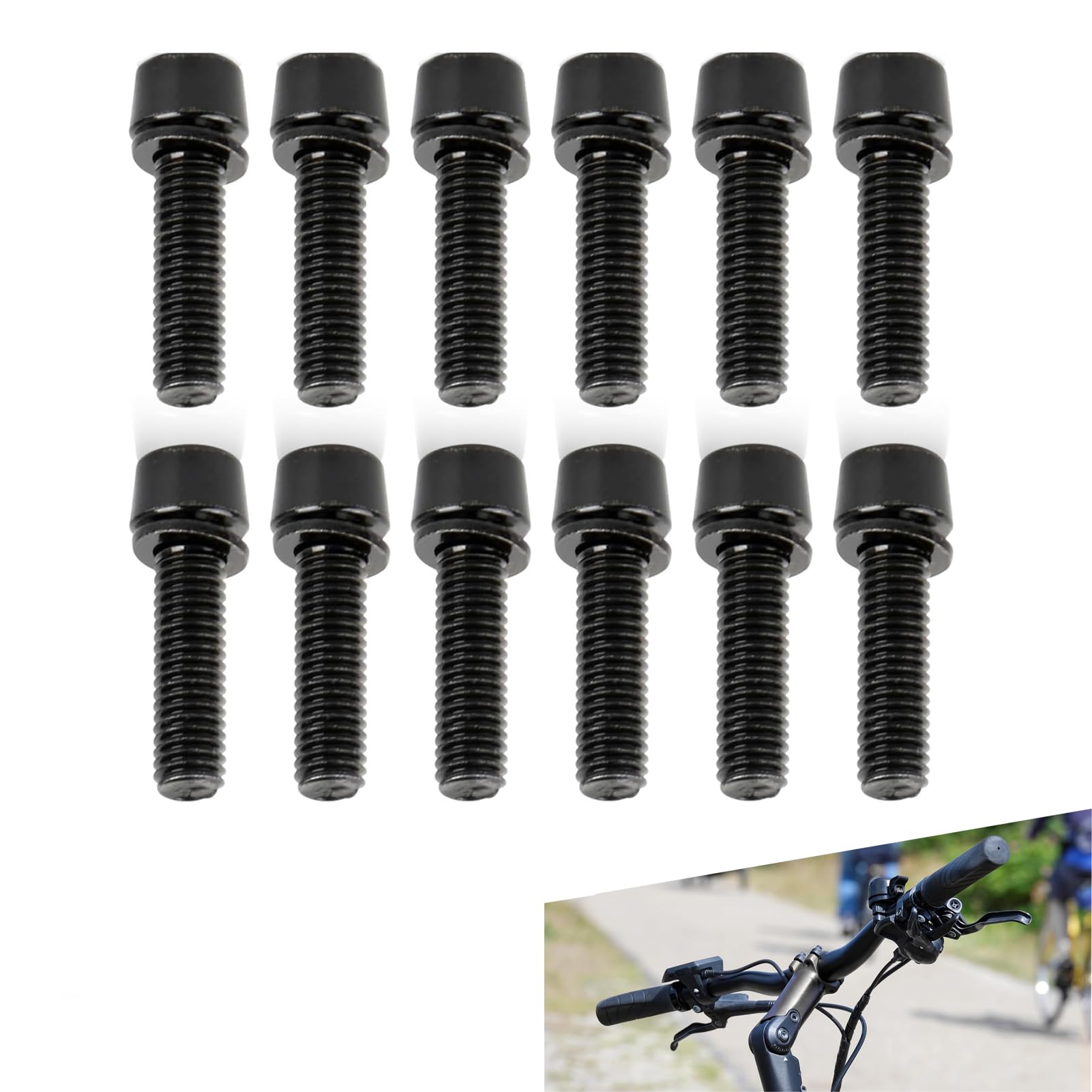 Bike Bolts,12 pcs Bicycle Kettle cage Stem Bolts,M5 x 18mm Bike Bolts,Bicycle Stem Screws,Disc Brake Rotor Bolts with Washers,Tapered Head for Mountain Bike,Bottle Cage,Handlebar & Components