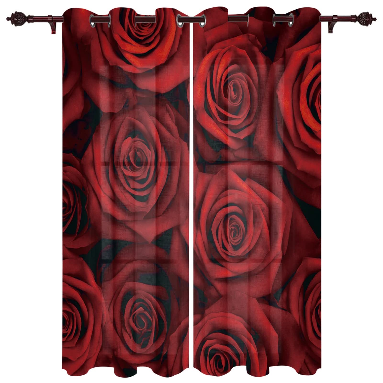 Tenda Occhielli Fiore rosa rosso scuro Poliestere Tenda Stampato in 3D Tende Oscuranti Termiche Isolanti per Casa Moderne Camera da Letto Soggiorno Hotel 220x210cm