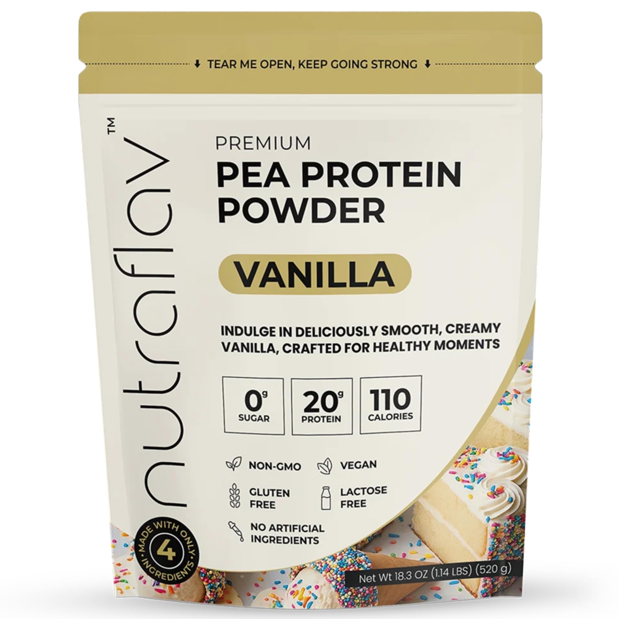 Vanilla Vegan Pea Protein Powder, Plant Based, Lactose-Free, 20 Servings