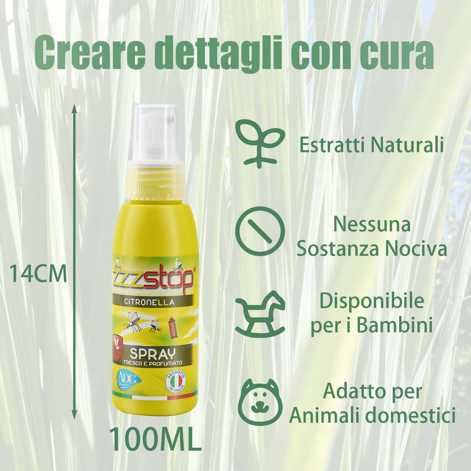 24 Bottiglie Spray antizanzare alla citronella Protezione 100ml MADE IN ITALY - Formulazione protettiva naturale per bambini e adulti