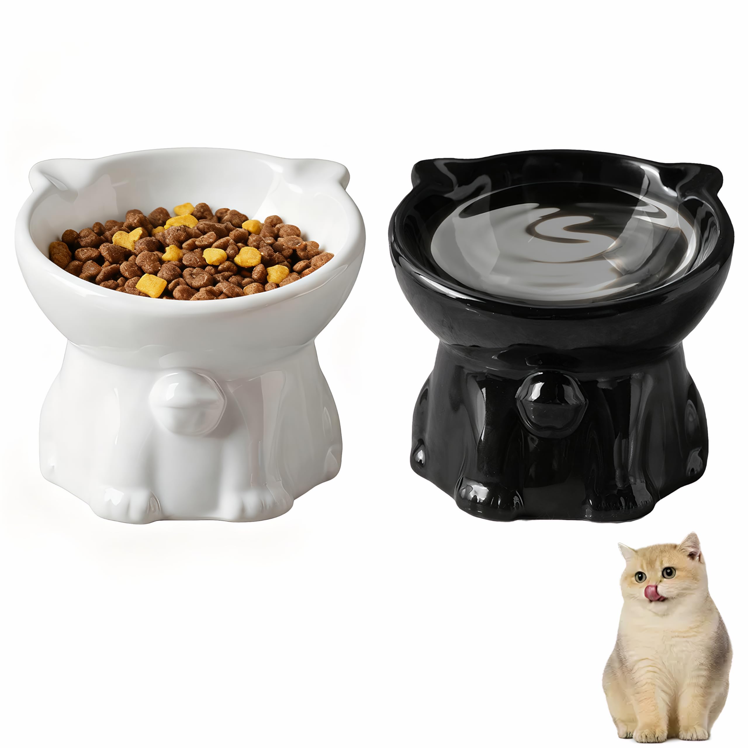 Gamelle en céramique pour chat et chiot double bol surélevé au design épuré