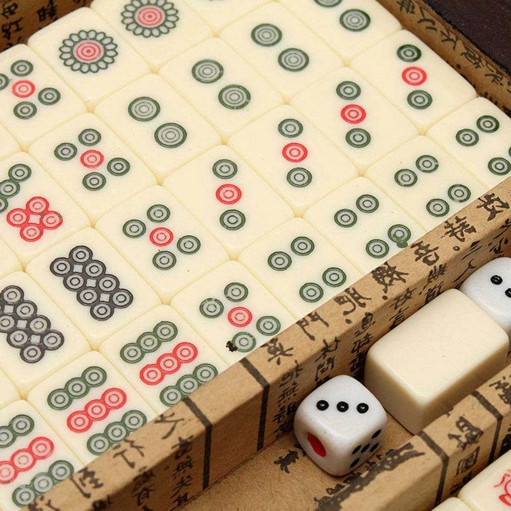 Mahjong Traditionnel Chinois Portable, Mini Jeu Adapté aux Jeux Familiaux, Fêtes et Jeux Amusants pour Adultes