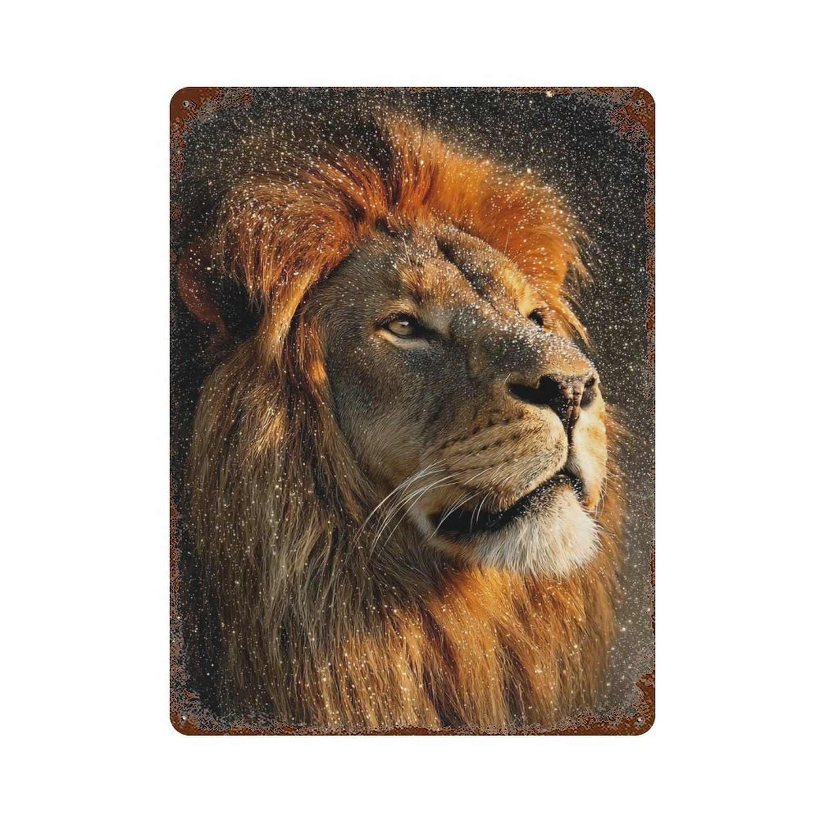 Garage Style Golden Lion Majesty -5 Rustic Tin Plaque 15.7"x11.8", Vintage Wall Decor for Bar And Workshop