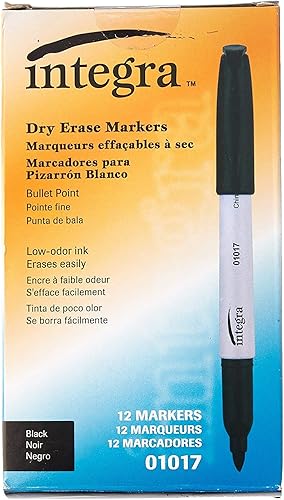 Integra Rotulador de borrado en seco, punta de bala, negro (ITA01017), paquete de 12 (2)