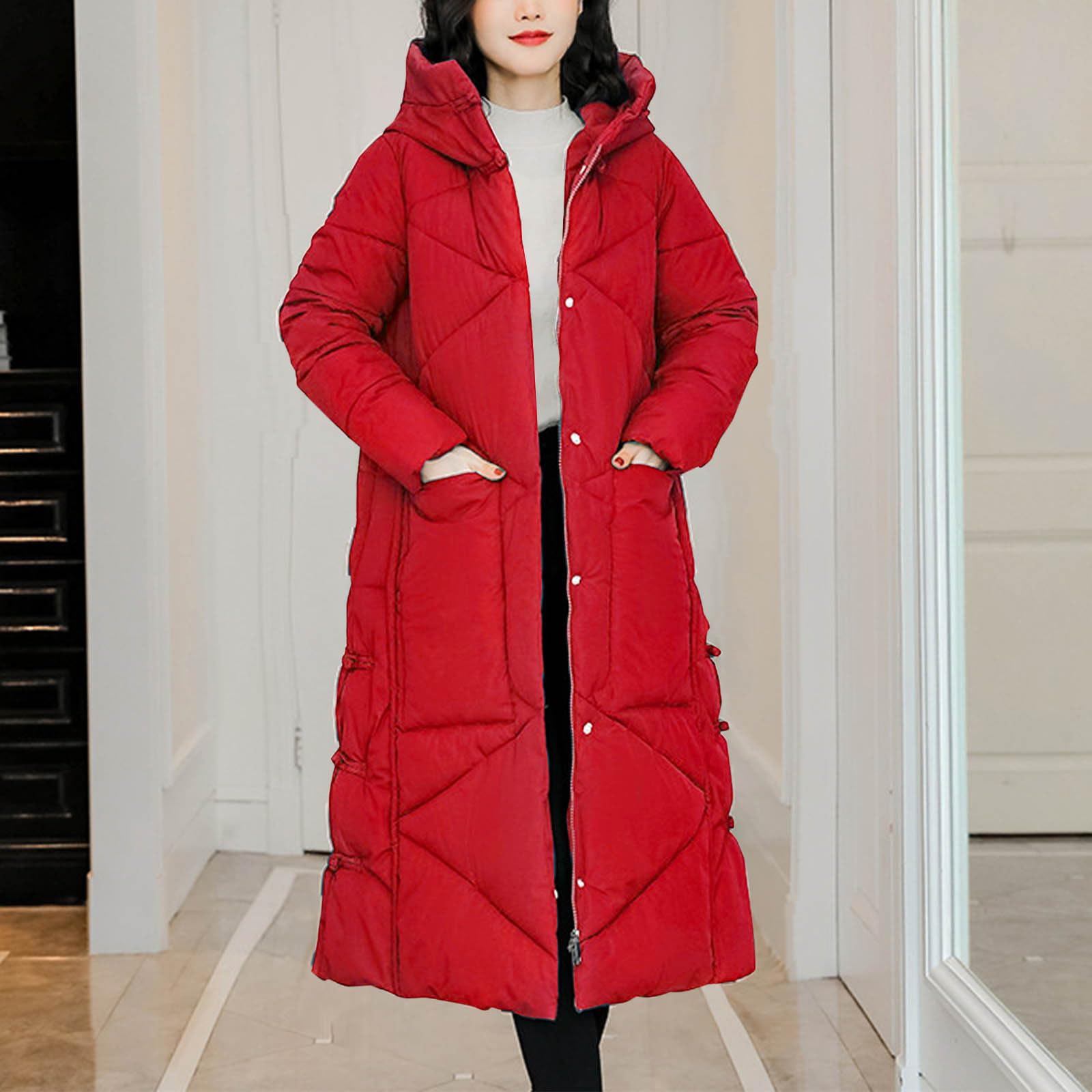 Generico Gilet Donna Lungo Invernale Piumino Lungo con Cappuccio Ripiegabile Piumini Maniche Lunghe Resistente all'Acqua Ripiegabile Giacca Donna Trapuntato Invernali Cappotto Ultraleggero Pesante