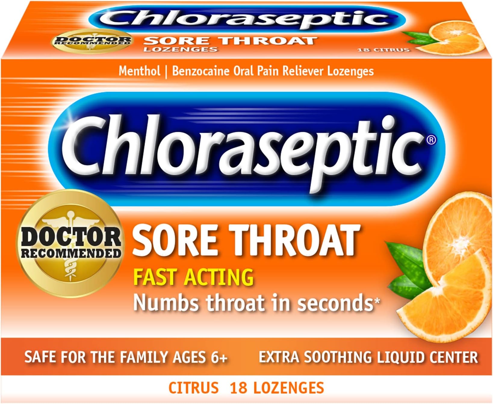 ChlorasepticSore Throat Lozenges, Citrus, 18 Count, 1 Pack