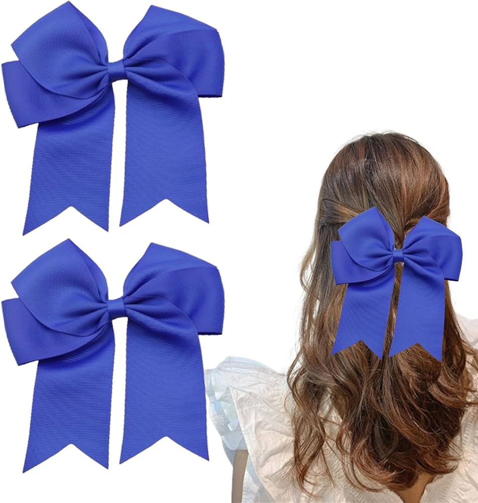 2Pcs Big Bow Hair Clips for Women - Black Pink French Hair Barrettes with Long Ribbon - Soft Satin Hair Bows for Girls | Buy Now with Express International Delivery