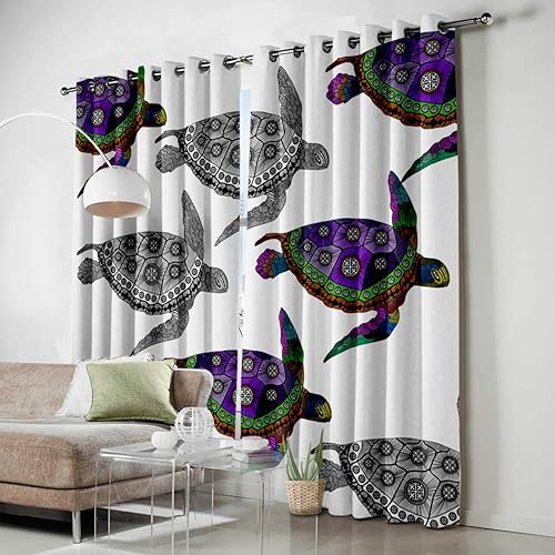 Miniatura 3 de FortuneHouse - Cortinas opacas térmicas con diseño de tortuga marina, con ojales de metal sólidos, elegantes cortinas para habitación, ventana, para