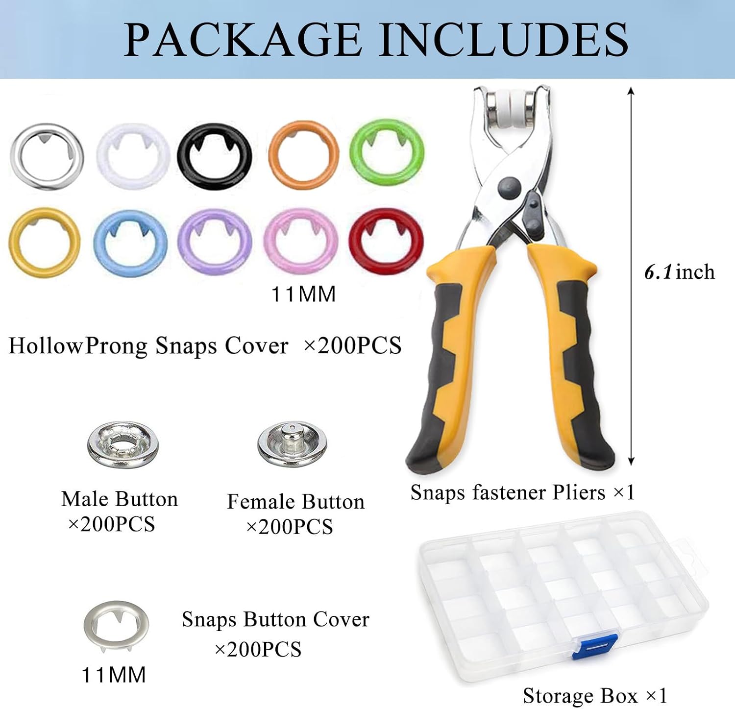 NXTOV 11mm/800PCS Metal Snaps Buttons with Fastener Pliers, Heavy Duty Press Tool Kit Perfect for DIY Crafts Clothes, Snap Button Fasteners Kit for Clothing Sewing