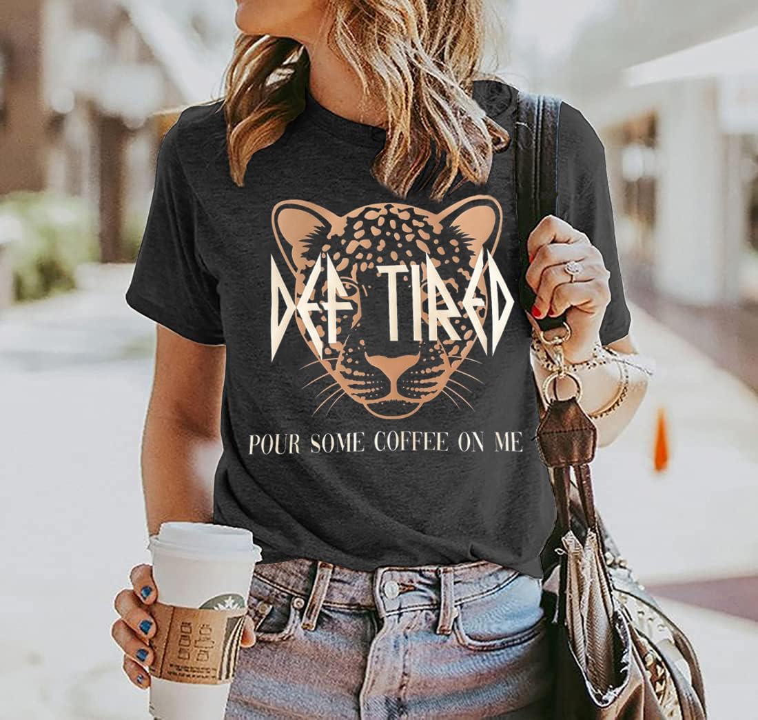 Vintage Leopard Tiger Graphic Tees Women Funny Letter Print Mama Tshirt Casual Mom Life Tops Def Tired Coffee Shirt - Image 2