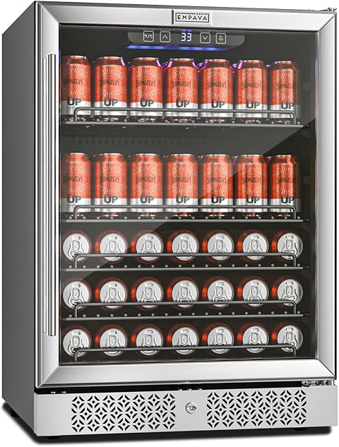 Empava 24in Beverage Refrigerator, 5.2 cu ft Beverage Cooler Stainless Steel