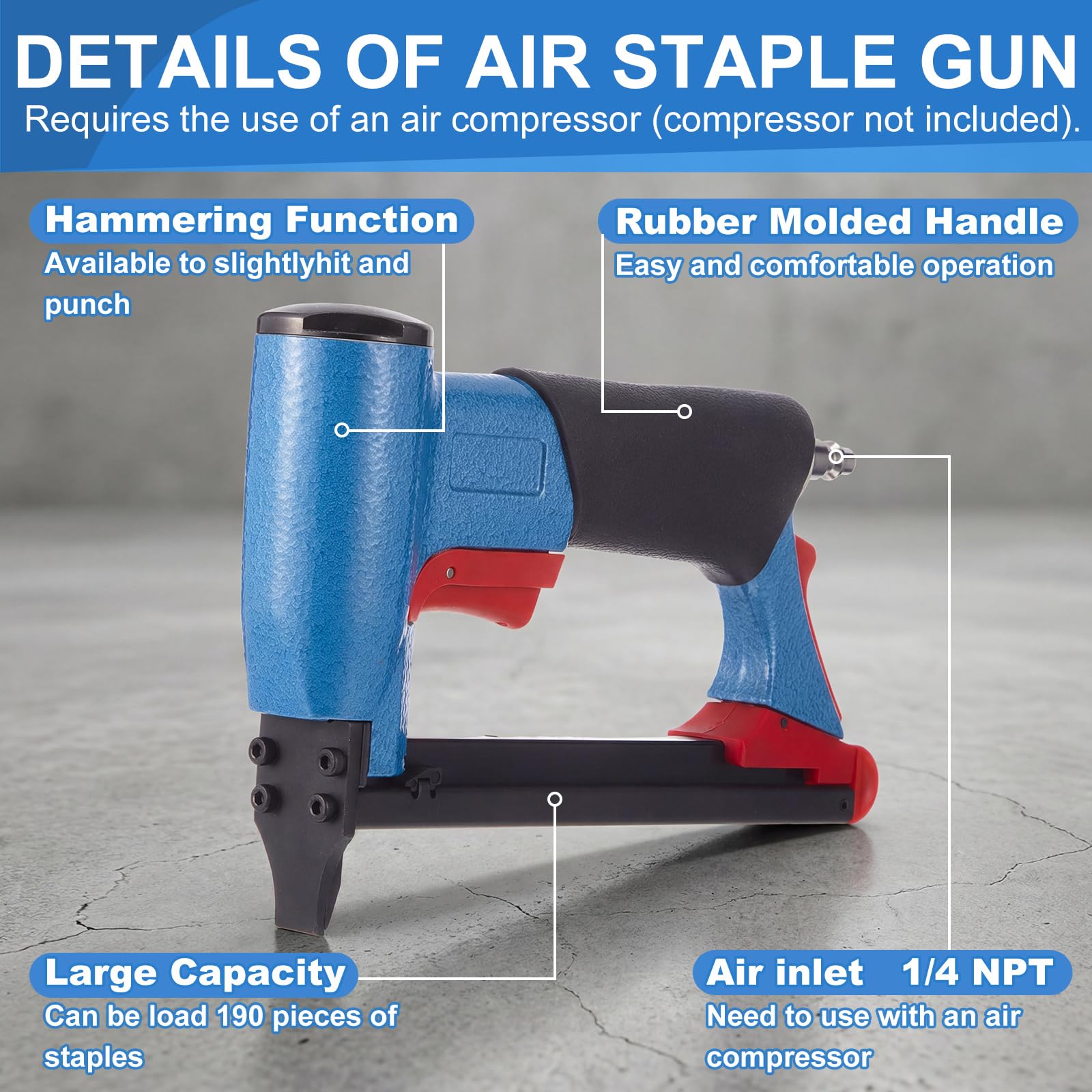 Lanties Pneumatic Upholstery Stapler - 190 Staple Capacity -3 Lanties Pneumatic Upholstery Stapler - 190 Staple Capacity -3