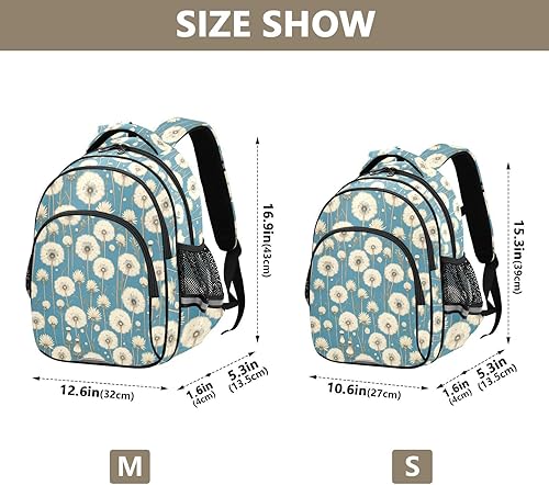Vista 4 de Mochila de viaje victoriana retro con flor de diente de león blanca para niños, adolescentes, niños, mochila escolar para adolescentes y niños