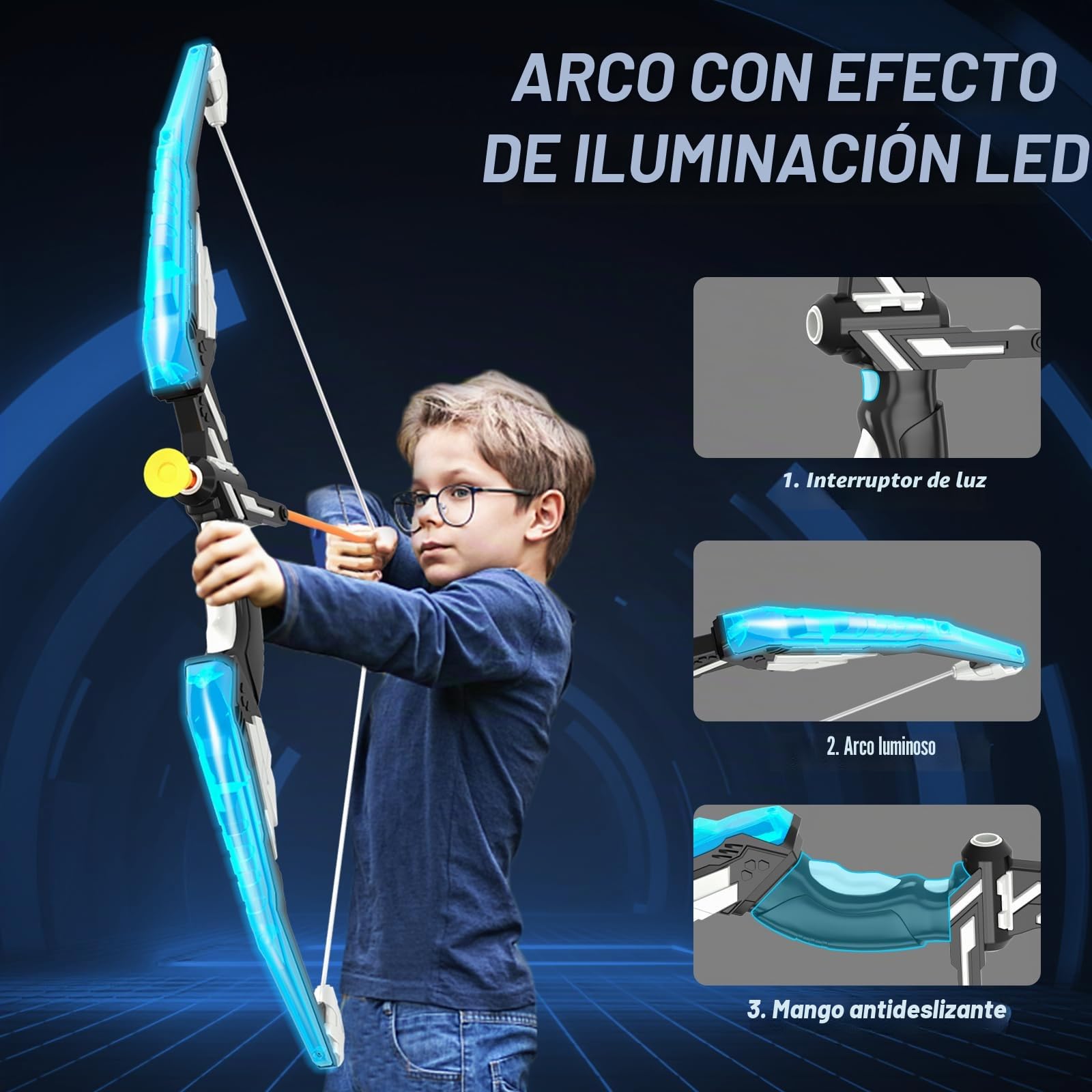 HYES Arco y Flechas para Niños, Juguetes de Tiro con Arco con Flechas de Ventosa, Objetivo de Pie Móvil, Soporte de Flecha y Objetivos de Puntuación, Juguete Regalo para Interior y Exterior