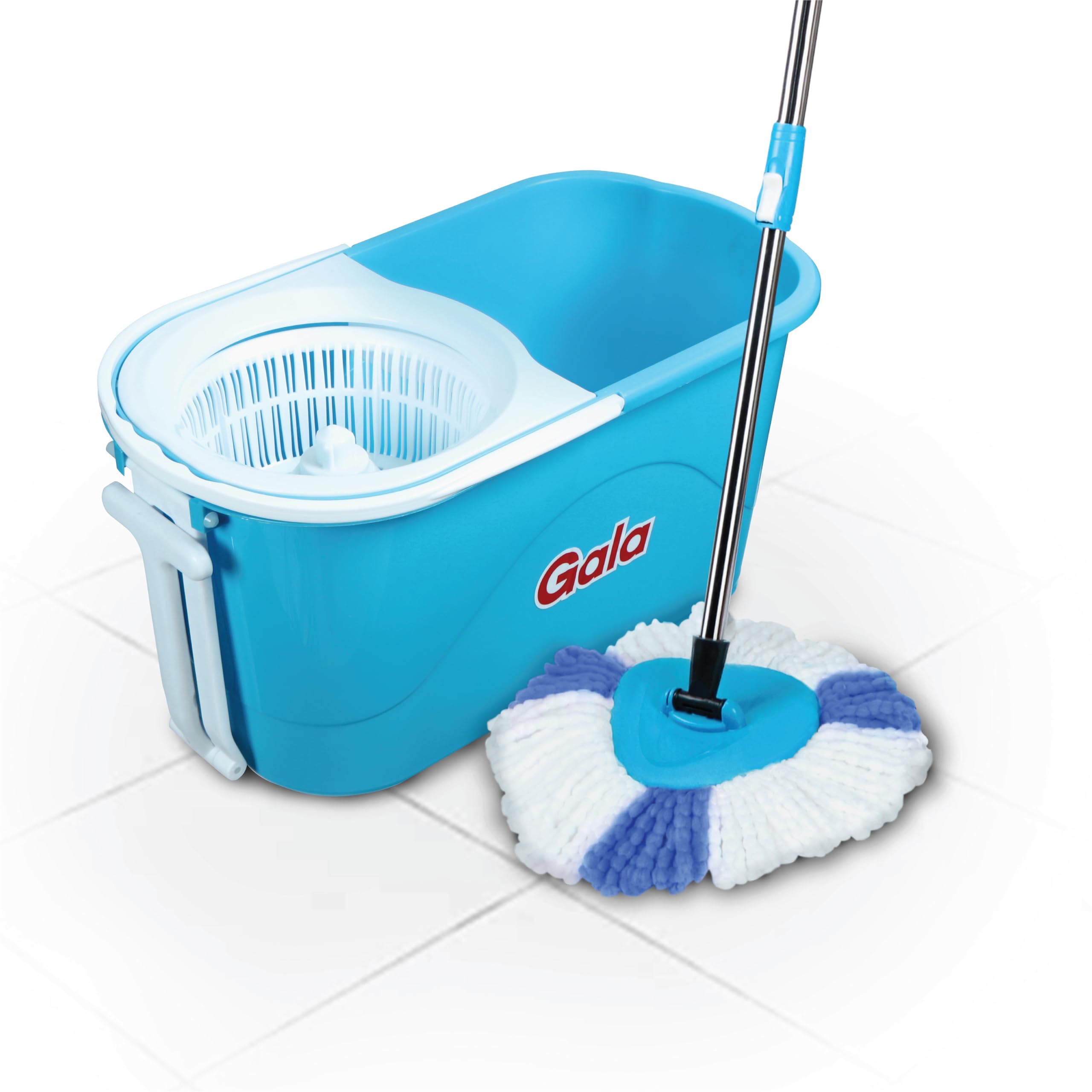 Gala e-Quick Spin Mop, Bucket Floor Cleaning, Easy Wheels & Big Bucket, Floor Cleaning Mop with Bucket, pocha for floor cleaning, Mopping Set (white and blue)