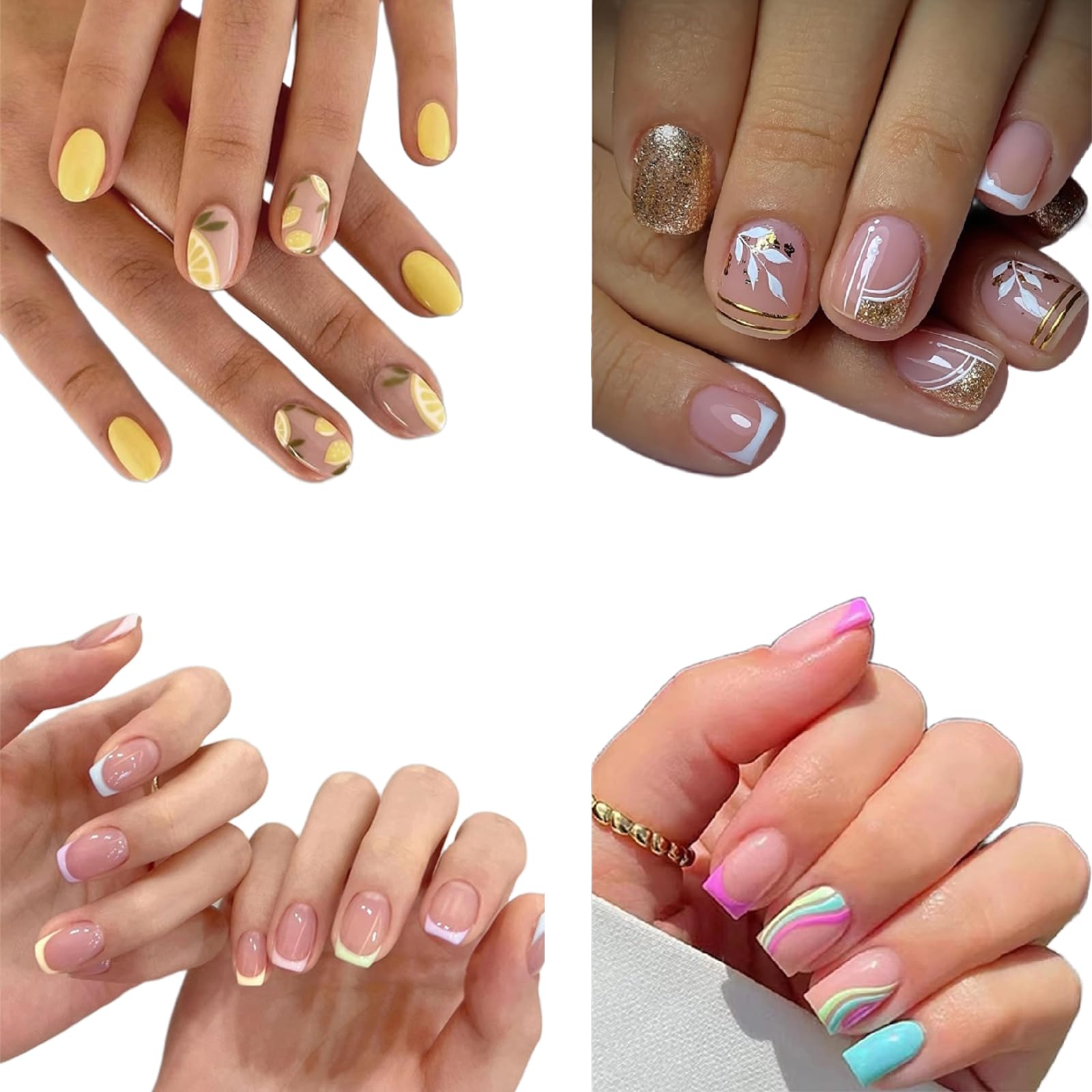 96PCS French Press-On Nails, Short Square Shape with Accessory Tool, Pastel Full-Cover, Eco-Friendly ABS