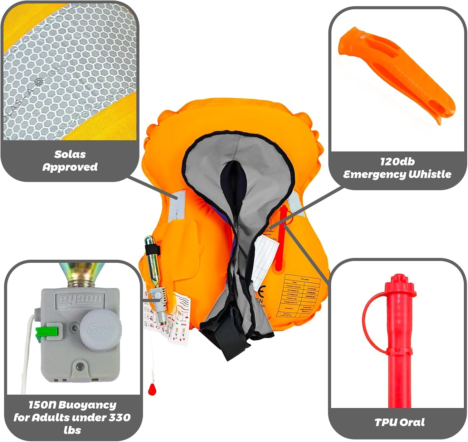 Manual Inflatable Life Jacket,Life Vest for Adult,Preserver PFD for Adults,Supports Weight up to 330 pounds
