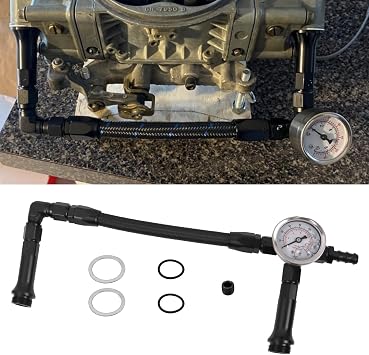 خط وقود مضفر مزدوج التغذية من RULLINE AN6 مع مقياس ضغط فراغ 0-160 رطل/بوصة مربعة متوافق مع مكربن Holley 4150