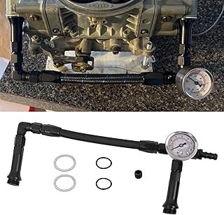 RULLINE AN6 Dual-Feed Double Pump Braided Fuel Line with 0-160 psi Vacuum Pressure Gauge Compatible with Holley 4150 Carburetor
