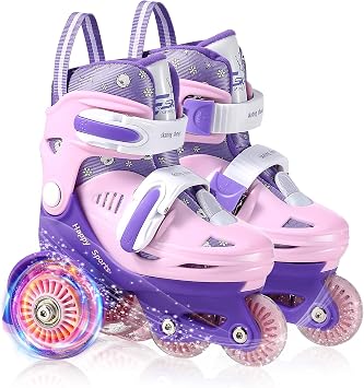 Toddler Roller Skates, 4 Adjustable Sizes, Light-up Wheels, Safety Three-Point Balance, Beginner Skates for Ages 3-8 Girls Boys Kids, Suitable Indoor & Outdoor Use