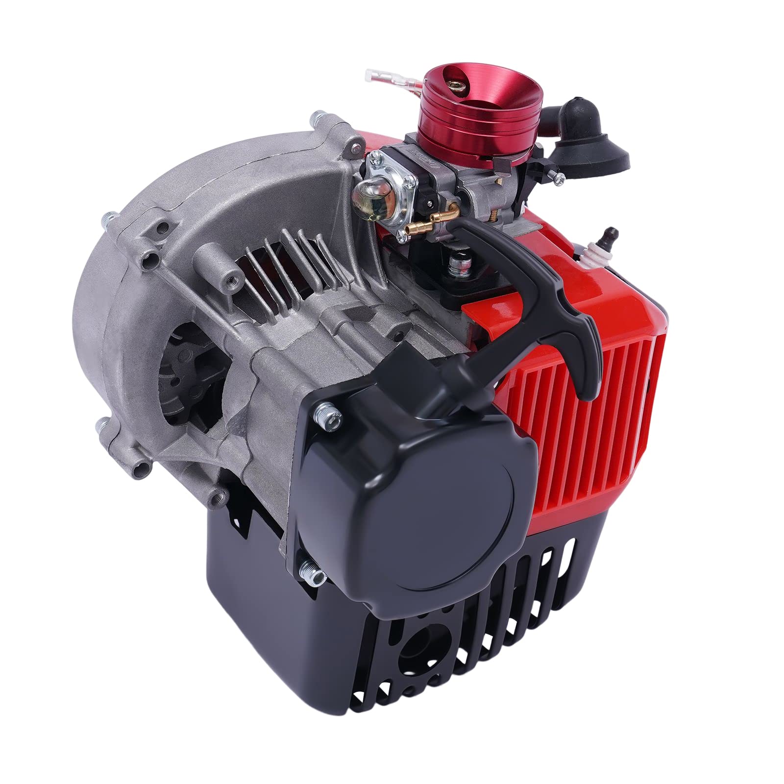 PLITEDDE 49CC 2 Stroke Engine 1.9kw 3HP Pull Start Gas Powered Engine Motor Kits - Single-Cylinder, Air-Cooled for Vapor Scooter and Electric Bicycles (Silver, Red)