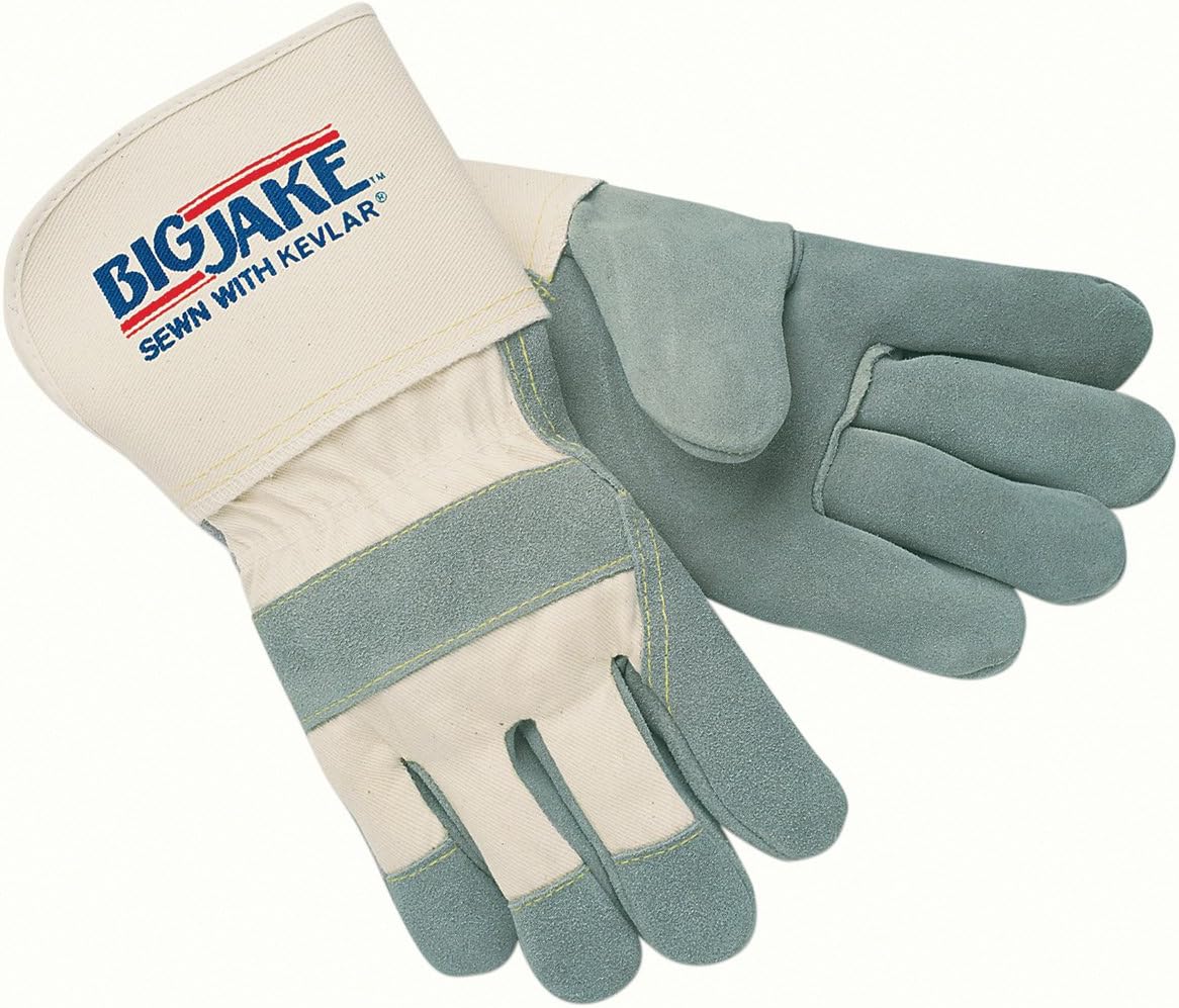 MCR Safety 1710M Big Jake Cow Leather Sewn Kevlar Gloves with 4-1/2-Inch Gauntlet Cuff, Natural Pearl, Medium, 1-Pair