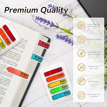 Sign Here Tabs, 2400 Pcs/24 Packs Date Stickers 5 Colors With Dispenser Arrow Flags Easy to Post for Notary Books Paper