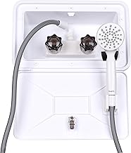 RV Outdoor Shower Exterior Shower Box Kit, Easy Install RV Outdoor Shower with Leak-Proof Coiled Hose, Direct Replacement for Campers, Van, Travel Trailer, Motorhome and Boat, White