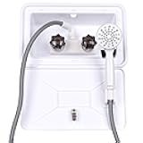 RV Outdoor Shower Exterior Shower Box Kit, Easy Install RV Outdoor Shower with Leak-Proof Coiled Hose, Direct Replacement for Campers, Van, Travel Trailer, Motorhome and Boat, White