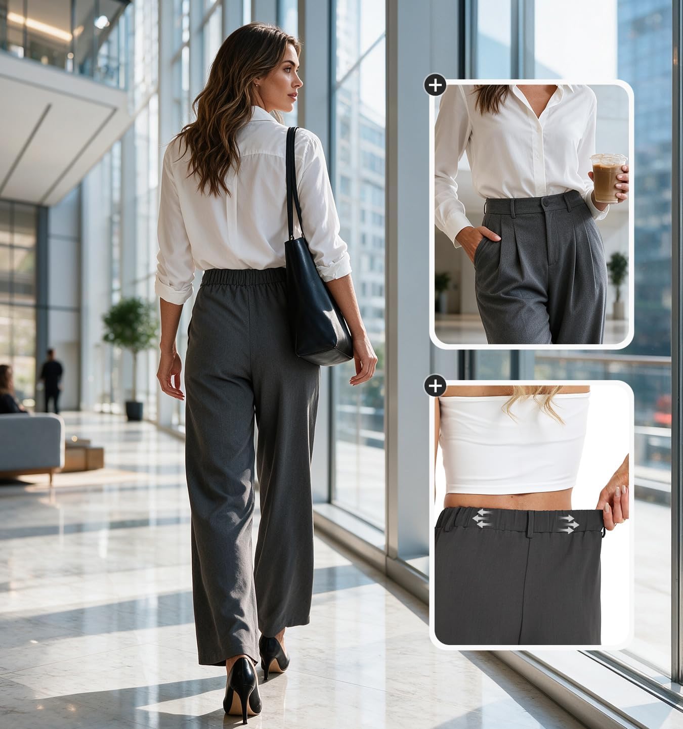 YUNLING Women Wide Leg Work Pants High Waist Business Casual Outfits XS-XXL image 4