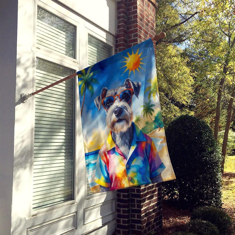 Caroline's Treasures Schnauzer Summer Beach Time House Flag Large Porch Sleeve Pole Decorative Outside Yard Banner Artwork Wall Hanging, Polyester, House Size, Multicolor