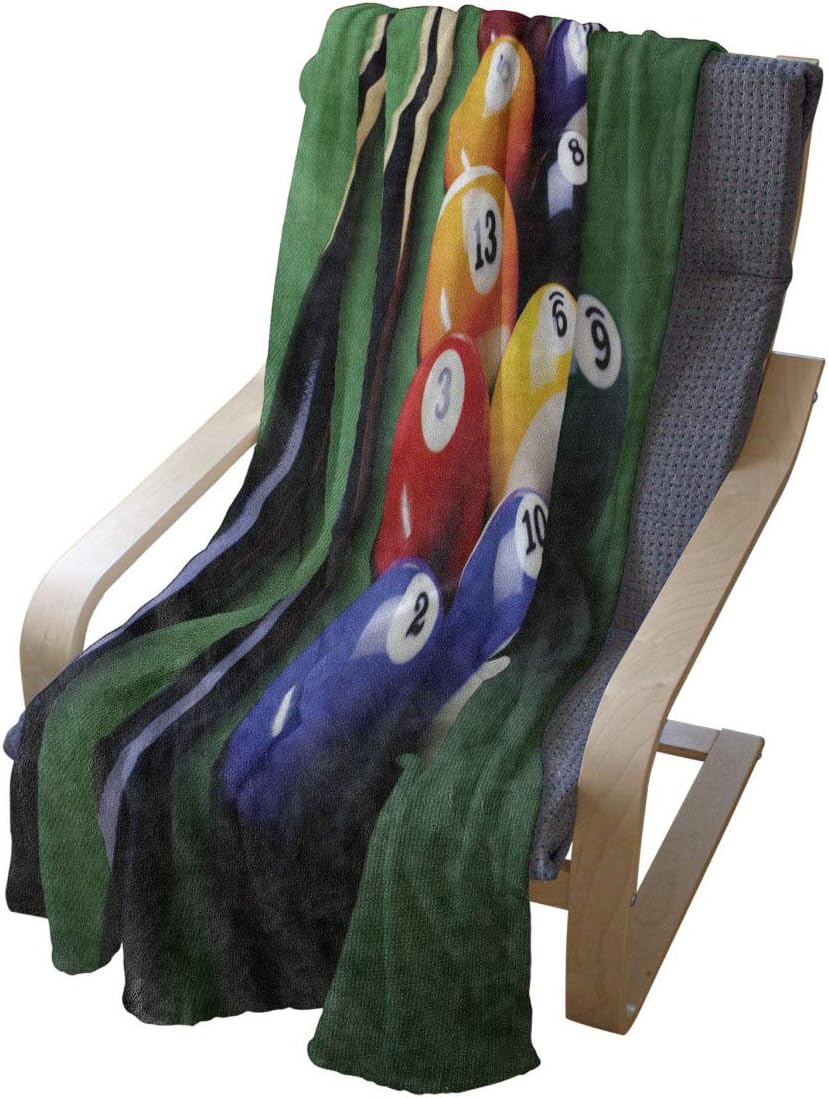 Lunarable Manly Throw Blanket, Billiard Pool Balls Arrangement Snooker Contest Beginning Entertainment Game Print, Flannel Fleece Accent Piece Soft Couch Cover for Adults, 50" x 70", Multicolor