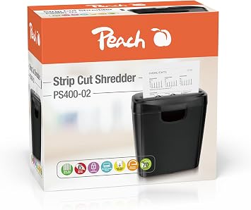 Peach PS400-02 Strip Cut Shredder, 6 Sheets, 8 Litres, 7 mm Strip Width P-1, Long Durability and Many Functions