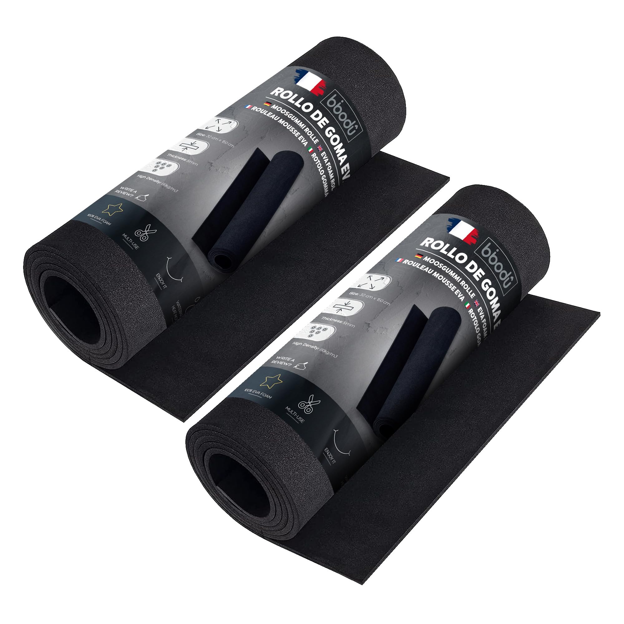 BIBODU Lot 2 Rouleaux Mousse EVA Noire 5mm | Dimensions 150 cm x 32 cm, Densité 80 kg/m3 | Mousse Eva Noir pour Bricolage DIY, Costumes Cosplay, Halloween | Convient aux Enfants et aux Filles