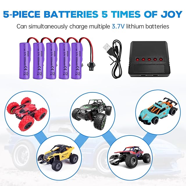Foto 2 de 5 de AMZZN 5 Unidades 3,7V 1000mAh SM-2P Enchufe Lipo batería con Cargador 5 en 1 Apto para TB202 TB201 TM201…