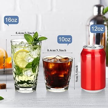Plastic Water Tumblers, Set of 8, 10oz & 16oz Drinking Glasses