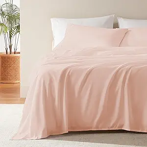 SLEEP ZONE Nanotex Super Soft Cooling King Bed Sheets Set for Kids 3 Piece - Easy Care Fitted Flat Sheet & Pillowcase Sets - Wrinkle Free,Fade Resistant,Deep Pocket 16",Rose Pink,King