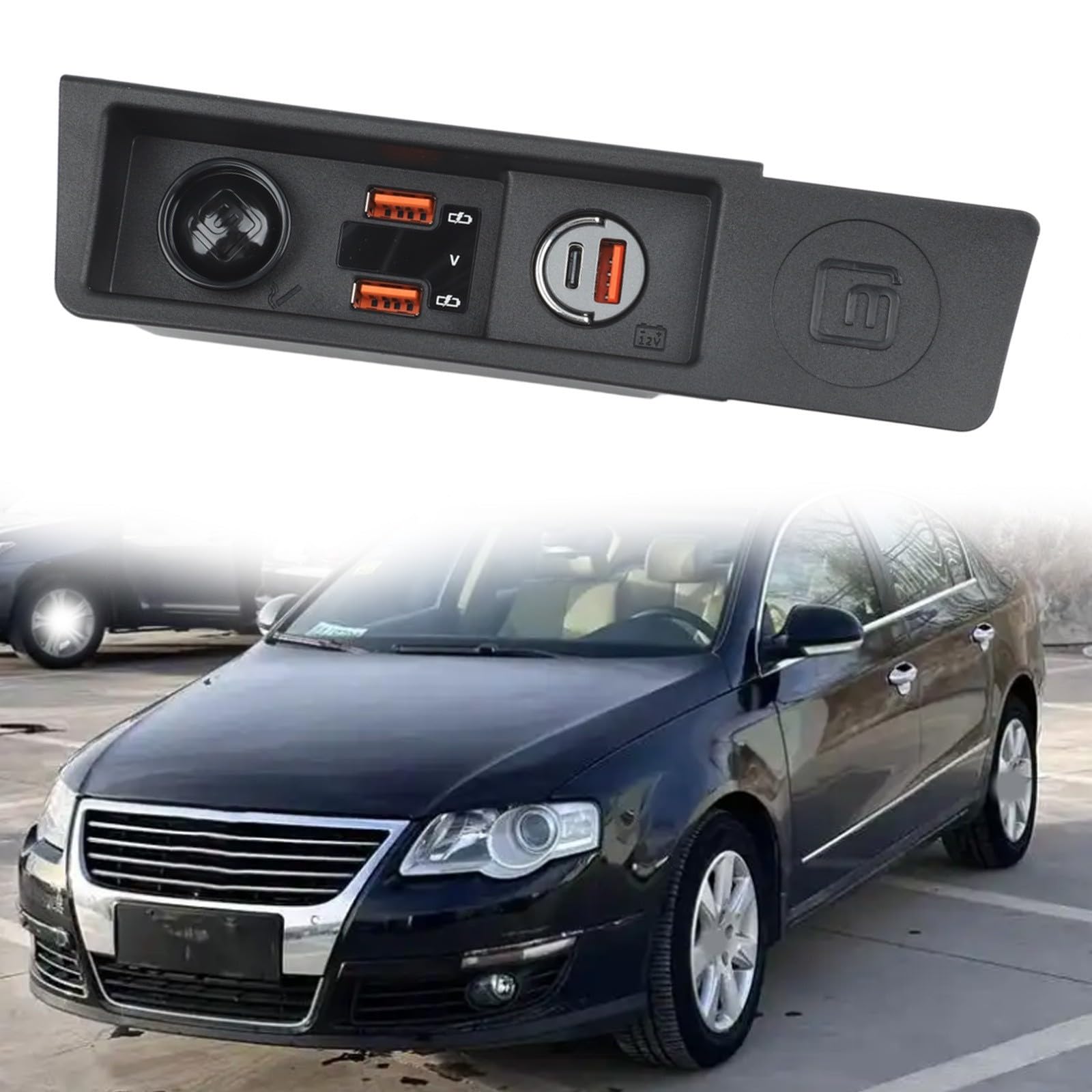 Kfz-Ladebuchse, 12 V, Dual-USB, LED-Spannungsanzeige, Schnellladeadapter, integrierte Sicherung, sichere Stromversorgung, für Passat B6 B7 CC