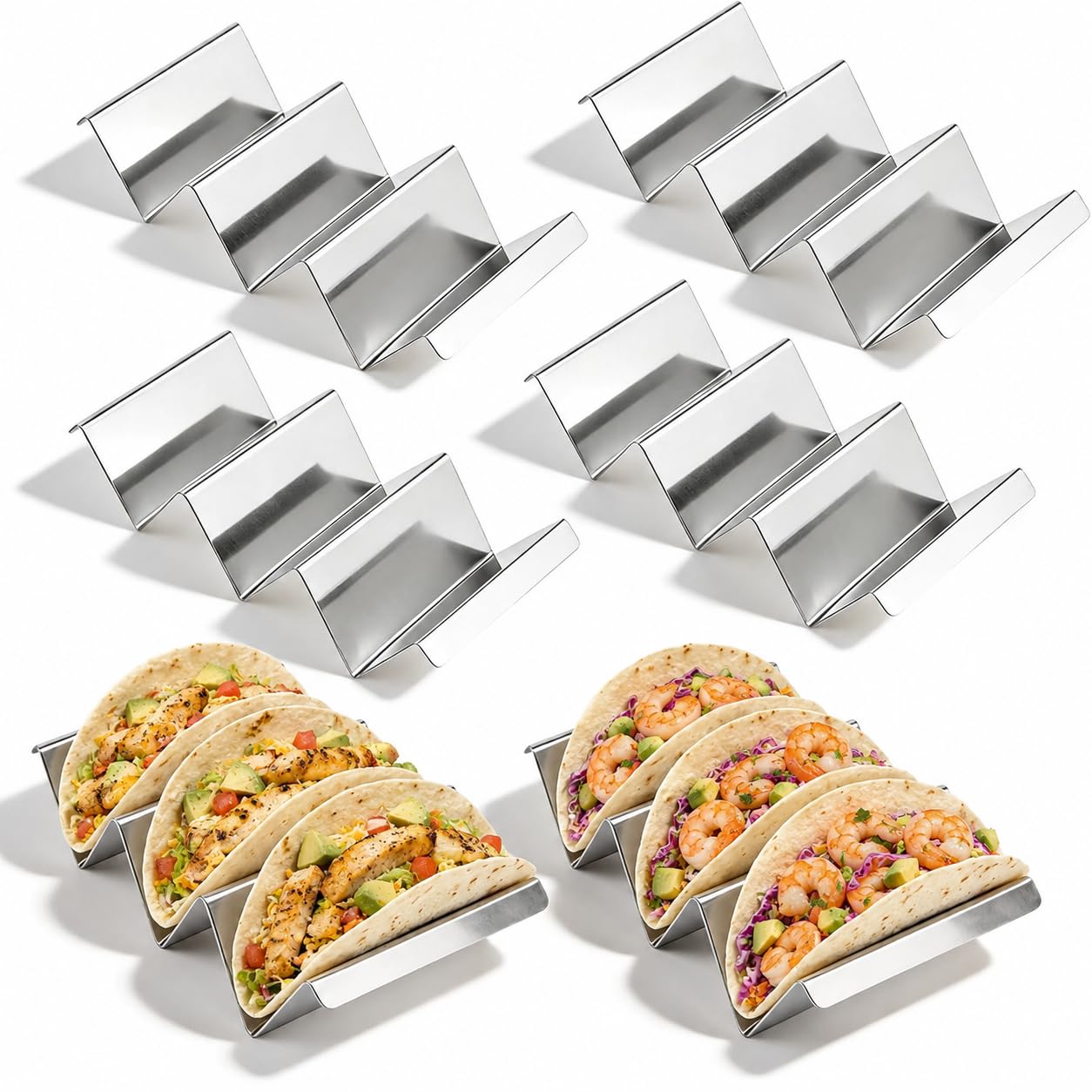 6Pcs Taco Holder Stainless Steel Taco Stand Rack for Taco Shells, Silver